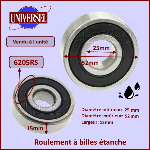 Roulement 6205RS - 25x52x15mm étanche