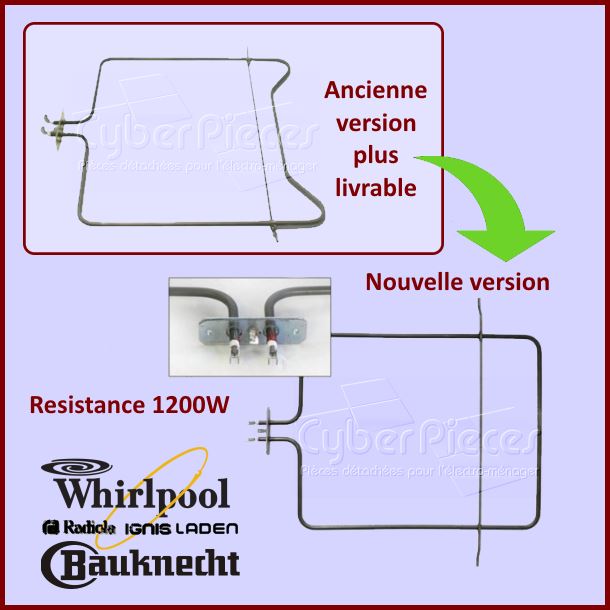 Résistance 1200W Whirlpool 481225948121 - Pièces four
