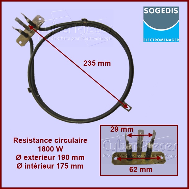 Résistance circulaire 1800W Sogedis 74598 - Pièces four