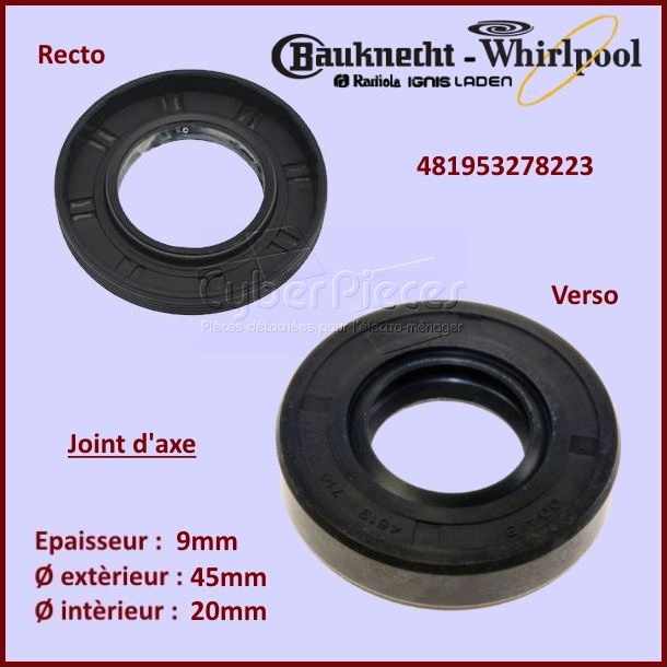 Joint d'axe 45x20x9mm Whirlpool 481953278223 -  PiÃ¨ces machine Ã  laver