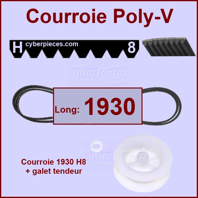 Ensemble courroie 1930H8 + Poulie Tendeur - Pièces sèche-linge