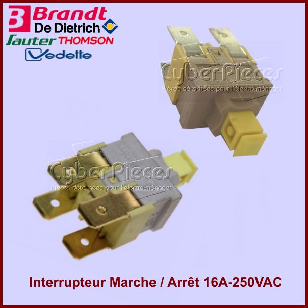 Interrupteur Marche / Arrêt 16A-250VAC - Pièces lave-vaisselle