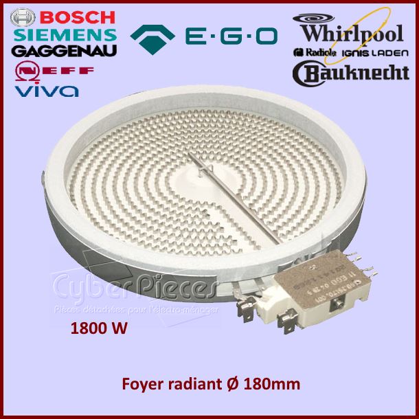Foyer Radiant 180mm 200mm - 1800W EGO 1058113032 - Pièces table de ...
