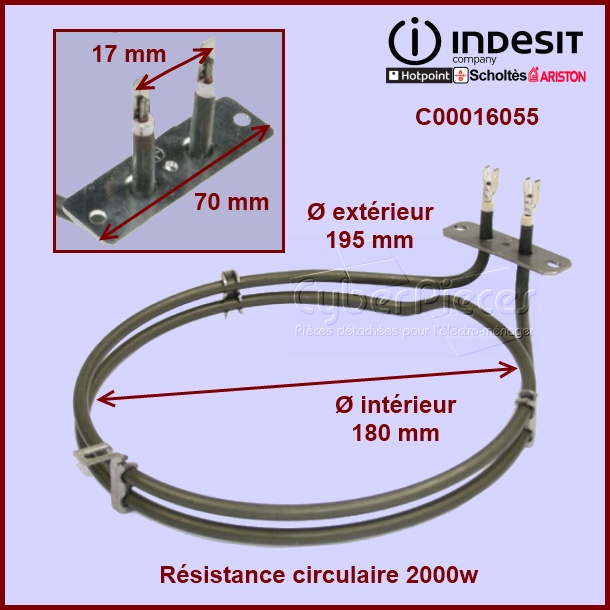 Résistance circulaire 2000W Indesit C00016055 - Pièces four