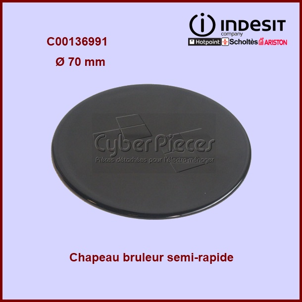 Chapeau brûleur semi-rapide C00136991 - Pièces table de cuisson