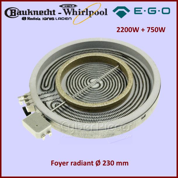 Foyer Radiant 230mm double zone 2200+750W Ego 2302333832 - Pièces t...