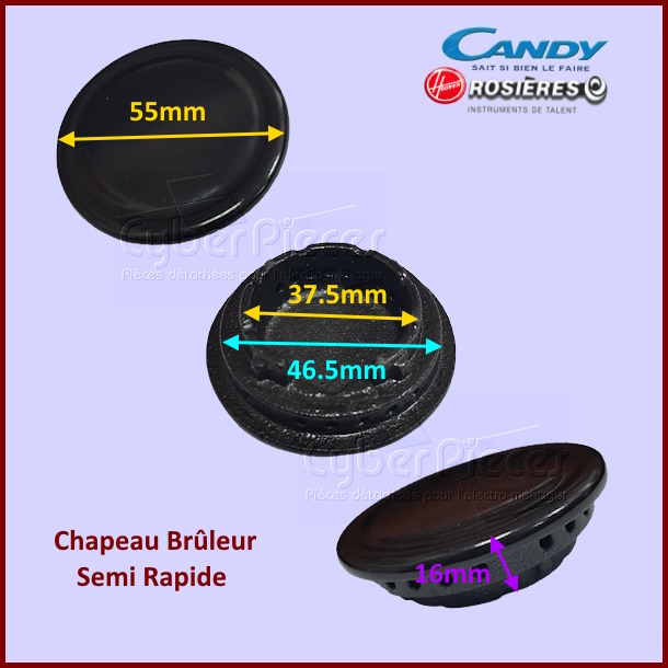 Chapeau Brûleur Semi Rapide Diam 36 Mm 93597706 - Pièces table de c...