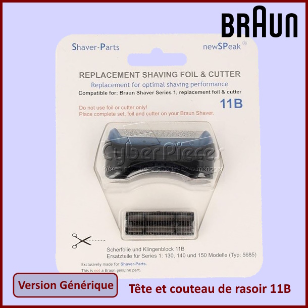 Tête et couteau de rasoir 11B Braun 81387933 - Version Adaptable