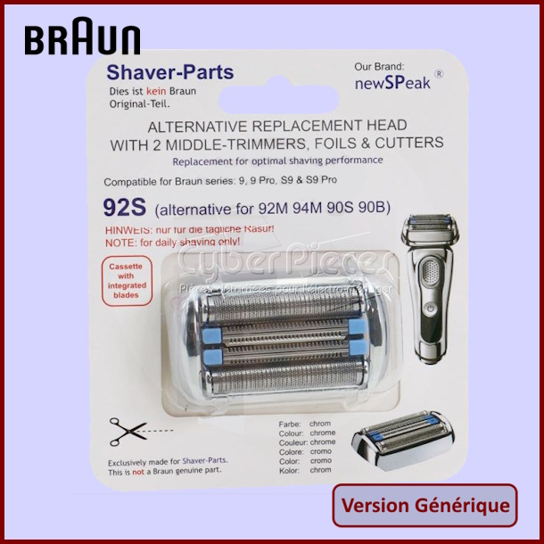 Tête et couteau de rasoir 92B / 92S Braun 81747657 - Version adaptable