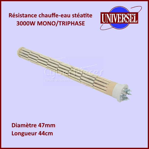 Résistance de chauffe-eau STEATITE 3000W MONO/TRIPHASE - Diam 47mm
