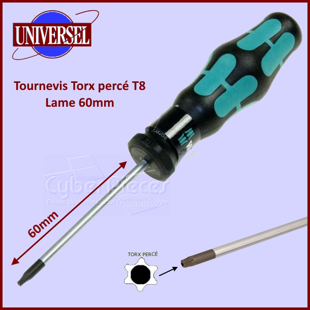 Tournevis Torx percé T8 / TT8 / TX8 Avec lame de 60mm