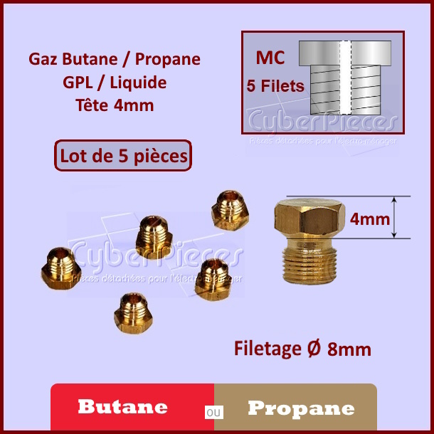 Injecteurs standard H4mm gaz butane ÃÂ8mm MC - PiÃÂ¨ces four