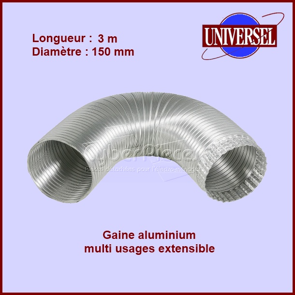 Gaine Aluminium extensible - Longueur maxi 3m - PiÃ¨ces hotte