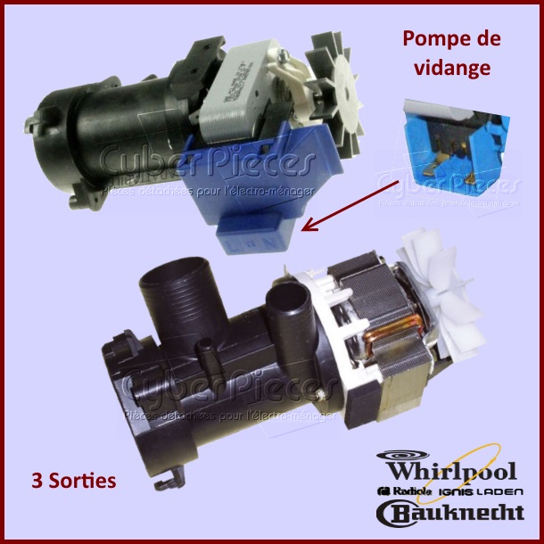 Pompe de vidange Whirlpool 481936018189 -  Pièces machine à laver
