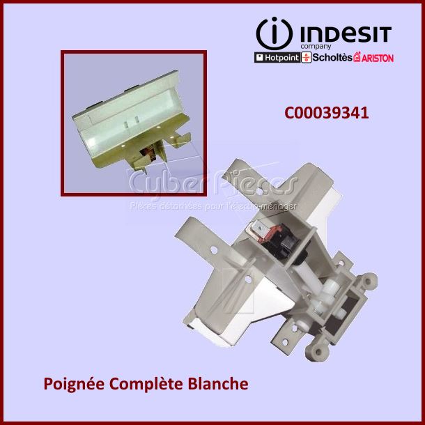 Poignée Complète Blanche Indesit C00039341 - Pièces lave-vaisselle