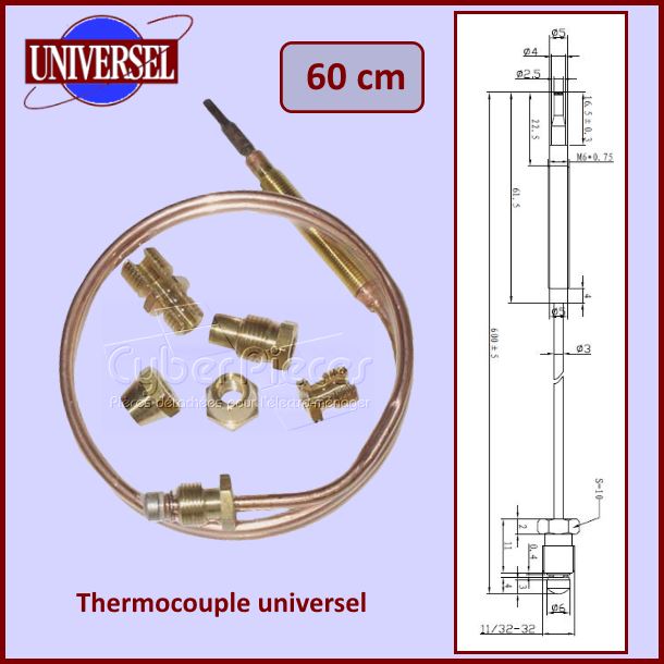 Thermocouple à gaz universel 600mm avec raccords