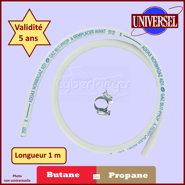Tuyau de Gaz butane ou propane 1.00 m avec colliers - PiÃ¨ces four