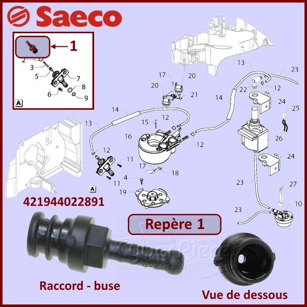 Raccord Silicone SAECO 421944022891 - Pièces cafetière
