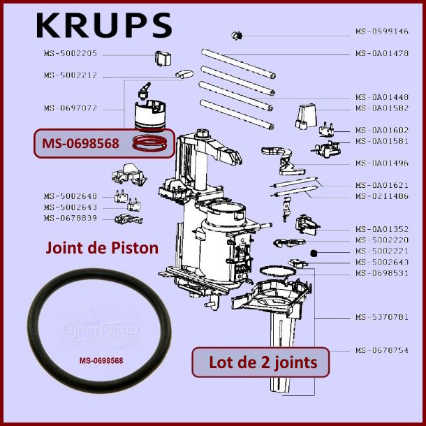 Lot de 2 joints de Piston de cafetière Krups Espresseria MS-0698568