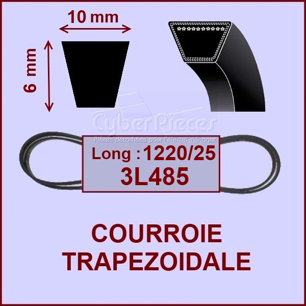 Courroie trapézoïdale 10X6X1220 - 9ML123 -  Pièces machine à laver