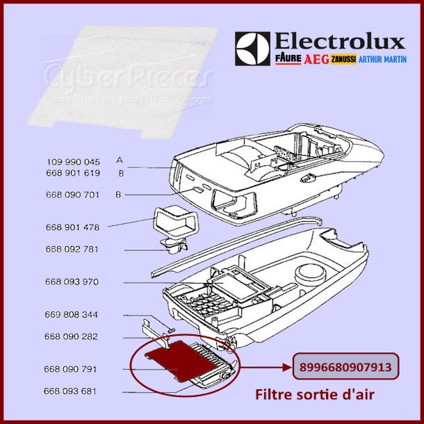 Filtre aspirateur sortie air Electrolux 8996680907913