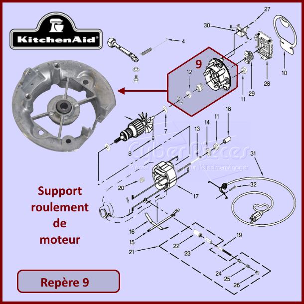 Support roulement moteur Kitchenaid 3180526 - Pièces robot pâtissie...