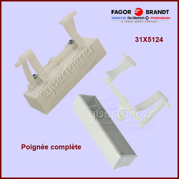 Poignée blanche avec ressort Brandt 31x5124 - Pièces lave-vaisselle