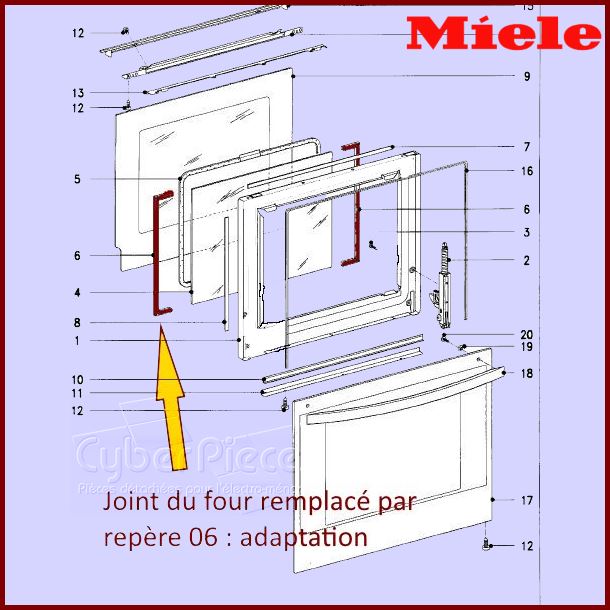 Adaptation joint de porte MIELE 5767440 - Pièces four
