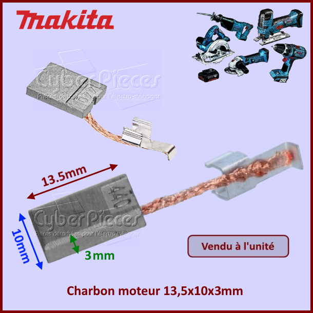 Charbon moteur 13,5x10x3mm Makita CB440