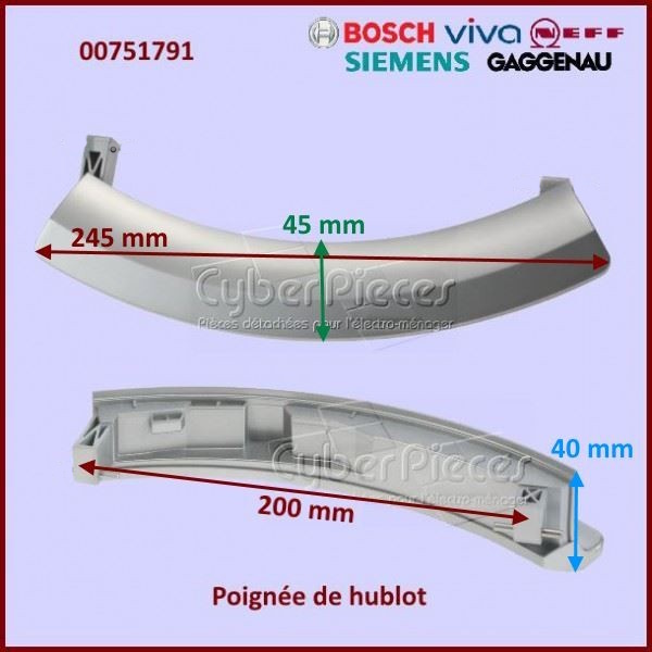 Poignée de hublot Bosch 00751791 -  Pièces machine à laver