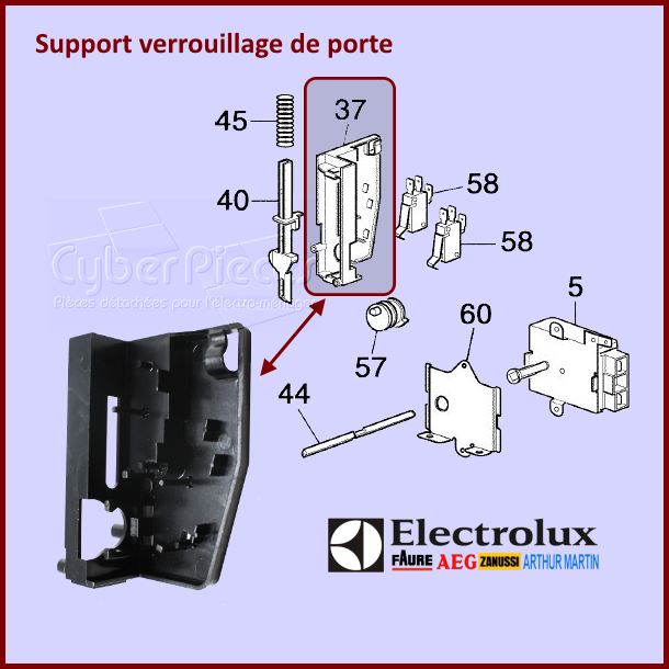 Support de verrouillage porte Electrolux 3370748026 - Pièces four