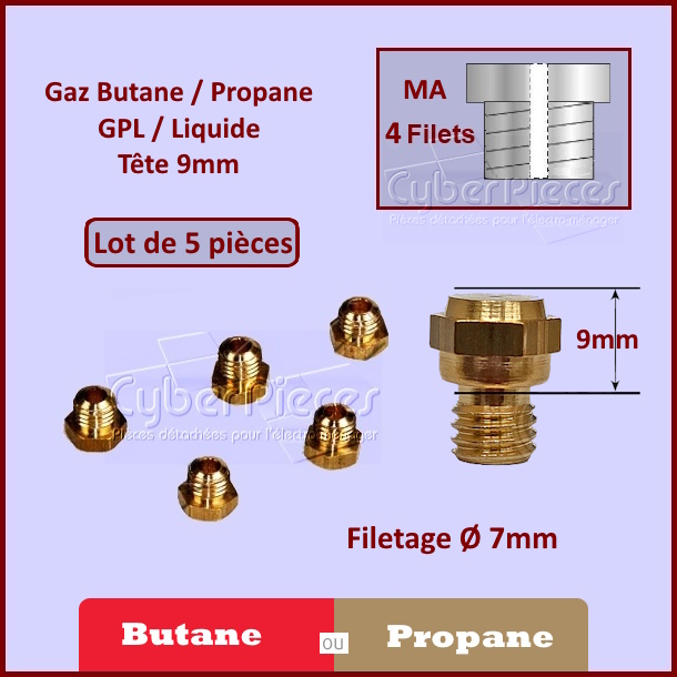 Injecteurs standard H9mm gaz butane ÃÂ7mm MA - PiÃÂ¨ces four