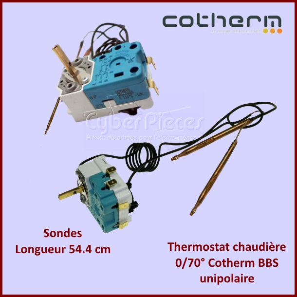 Thermostat chaudière 0/70° Cotherm BBS unipolaire - Sondes L.54.4 c...