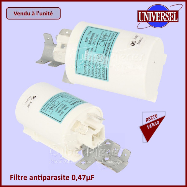 Filtre antiparasite 0,47µF D.E.M. 10A 32005982 -  Pièces machine à ...