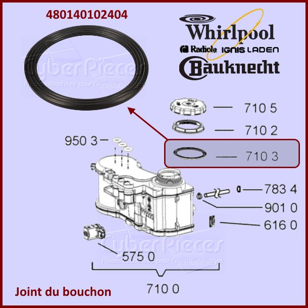 Joint du bouchon Whirlpool 480140102404 - Pièces lave-vaisselle