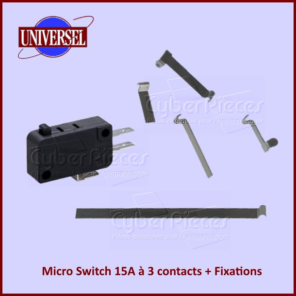 Micro Switch 15A à 3 contacts + Fixations -  Pièces machine à laver