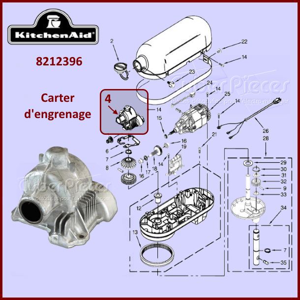 Carter d'engrenage Kitchenaid 8212396 - Pièces robot pâtissier Kitc...
