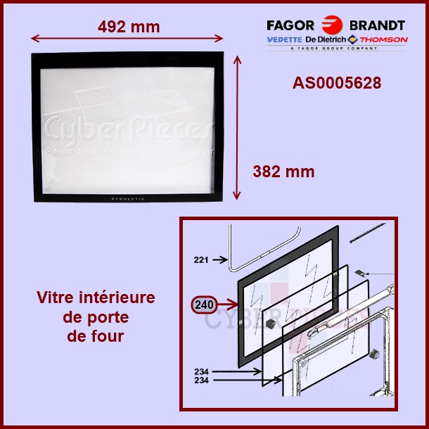 Vitre Intérieur de four AS0005628 - Pièces four