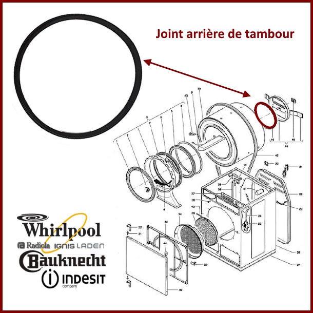 Joint arrière de tambour Indesit C00072458