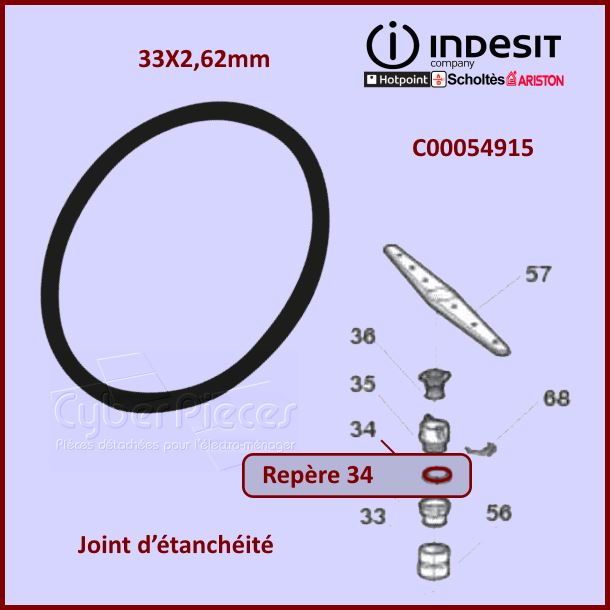 Joint d’étanchéité 33X2,62mm Indesit C00054915 - Pièces lave-vaisselle