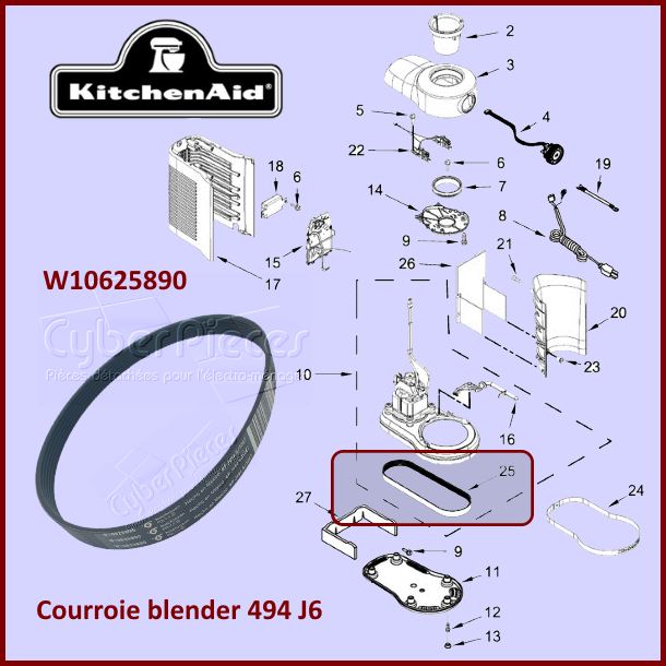 Courroie 494mm Kitchenaid W10625890 - Pièces blender