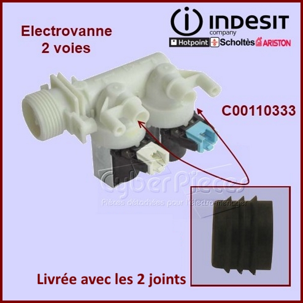 Électrovanne 2 voies à 90° Ø 10 mm + 2 manchons  joints