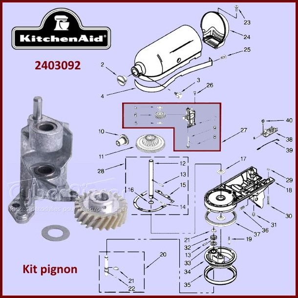 Kit Pignon Moteur Pour Robot KitchenAid - Réf. 2403092 / CYB-351157 - Neuf