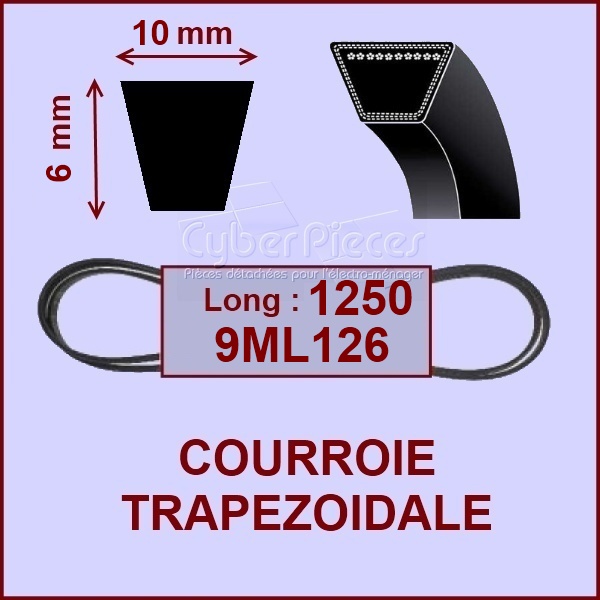 Courroie trapézoïdale 10X6X1250 - 9ML126/7 -  Pièces machine à laver