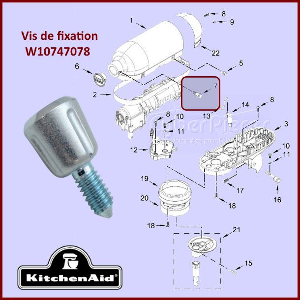 Vis de fixation Kitchenaid W10747078 - Pièces robot pâtissier Kitch...