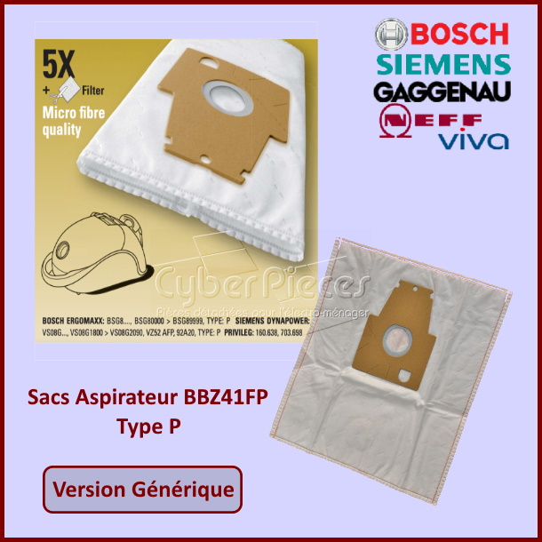Lot de 4 sacs aspirateur en microfibre adaptable Bosch 00468264