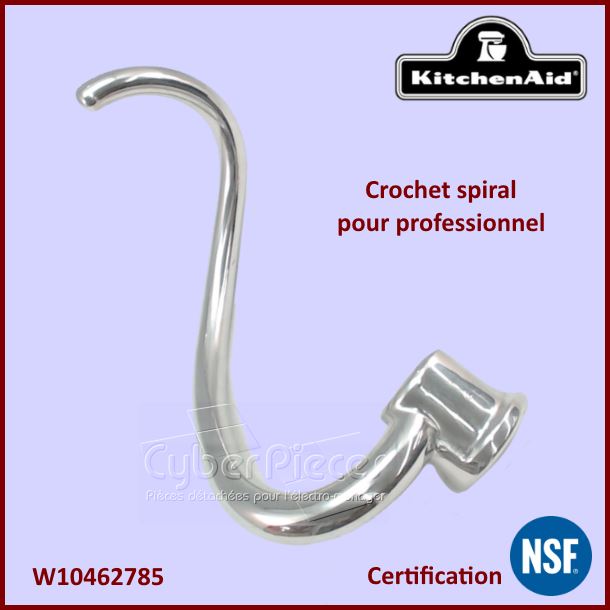 Crochet spiral aluminium Kitchenaid W10462785 - PiÃ¨ces robot pÃ¢tiss...