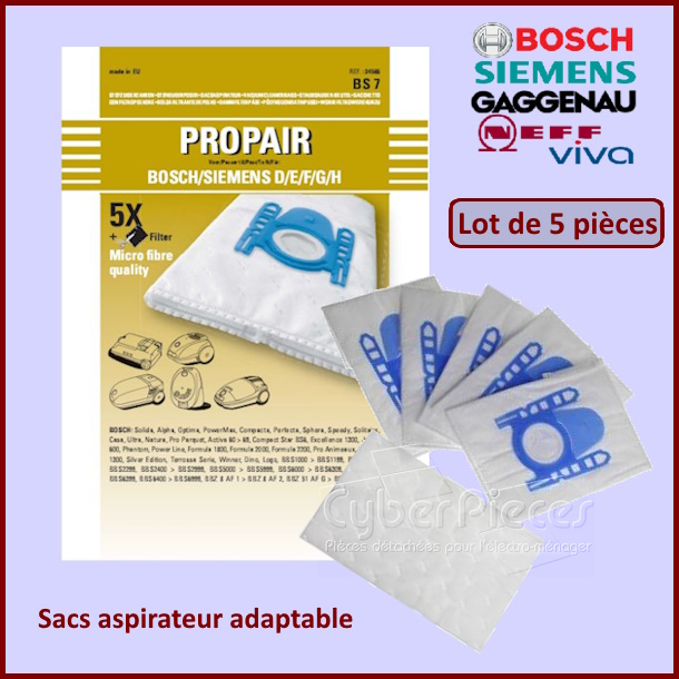 Lot de 5 sacs aspirateur Propair BS7 - 34565