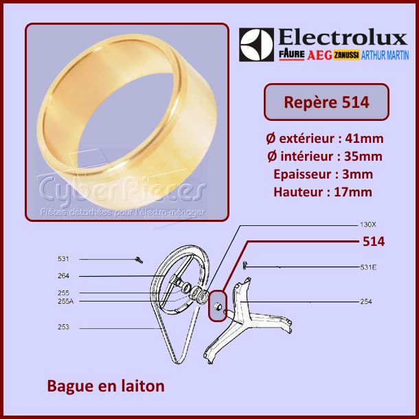 Bague Laiton Electrolux 1100991221 -  PiÃ¨ces machine Ã  laver