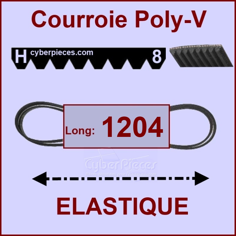 Courroie 1204H8 - EL- élastique -  Pièces machine à laver